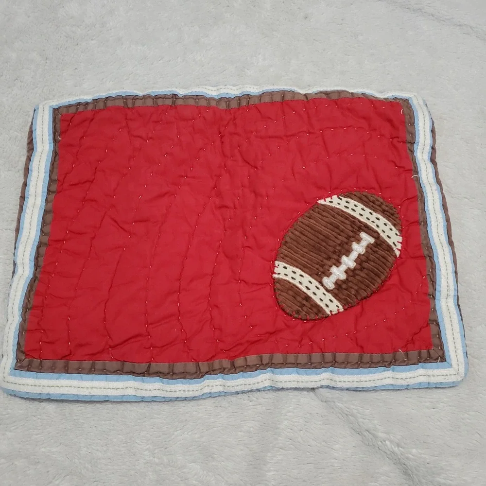 Pottery‎ Barn Kids Red Quilted Football Toddler Crib Pillow Sham Cover Set Pair